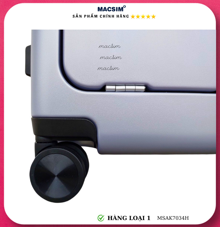 Vali cao cấp Macsim Aksen hàng loại 1 MSAK7034H cỡ 20 inch - màu ghi