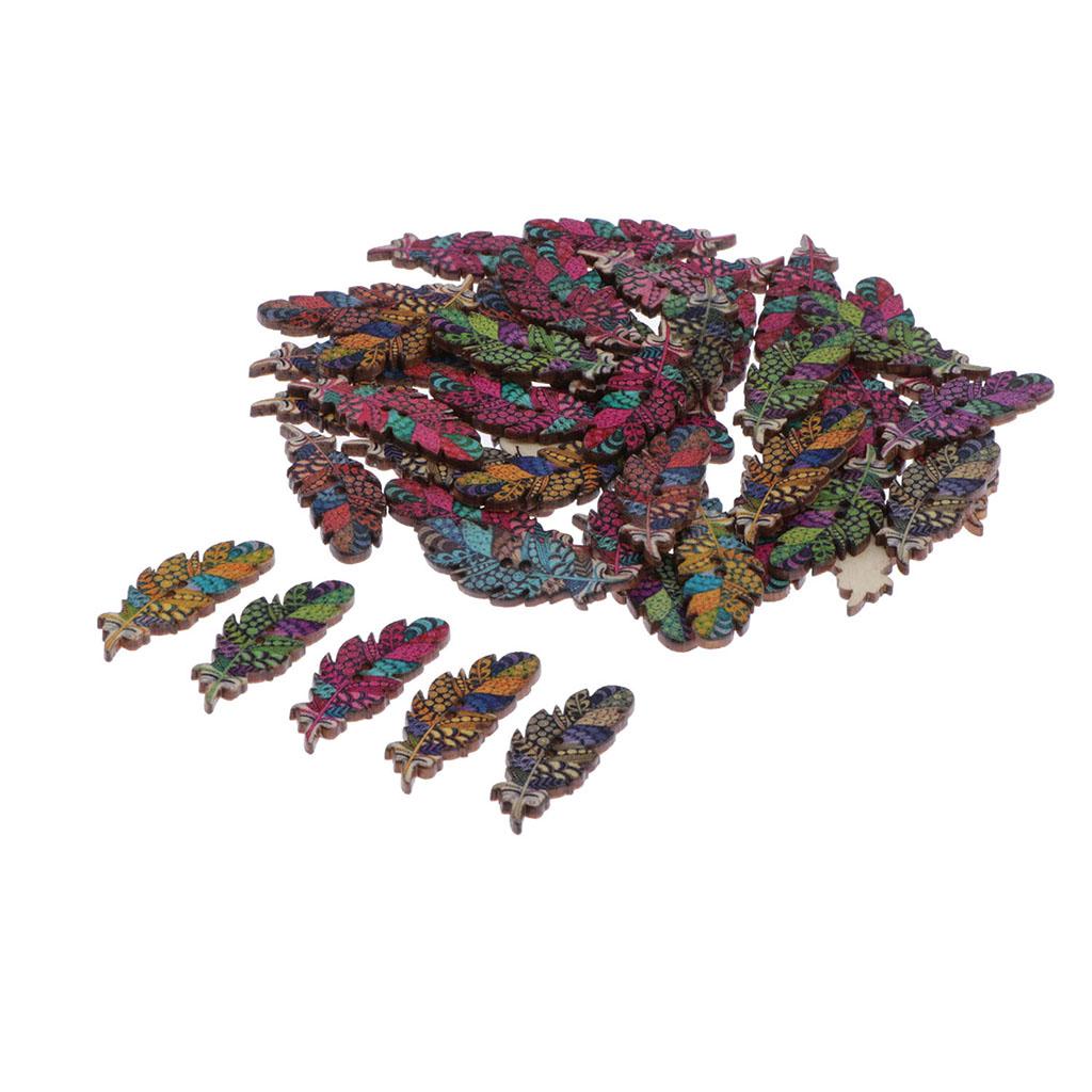 100 Miếng Ghép Hình Lông Vũ Bằng Gỗ 2 Lỗ Nút Sổ Lưu Cardmaking