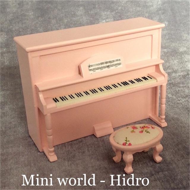 Mô hình đàn piano mini bằng gỗ trang trí nhà búp bê