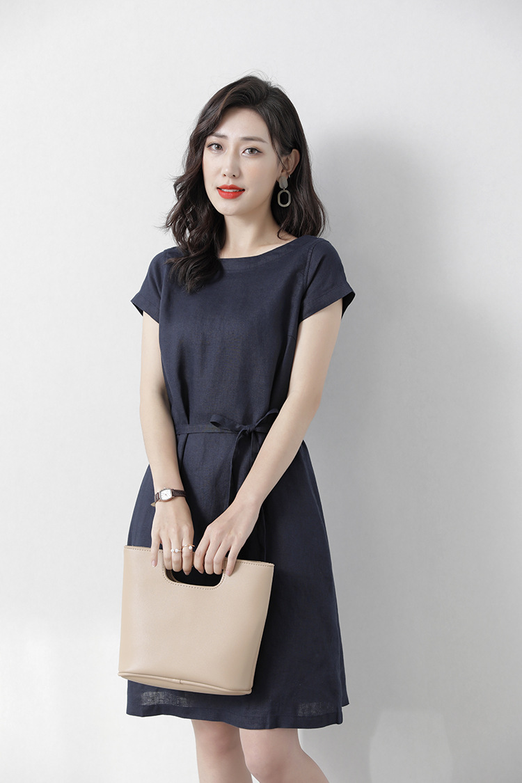 Đầm suông linen, thiết kế trơn basic, phong cách Hàn Quốc lịch sự nhã nhặn AH84xanhđen