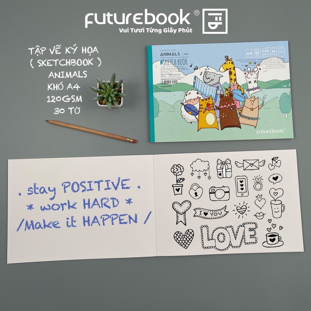 Tập Vẽ Ký Hoạ Animals- A4- 120GSM- 30 Tờ- Dán gáy dọc. MSP: S942. VPP FUTUREBOOK.