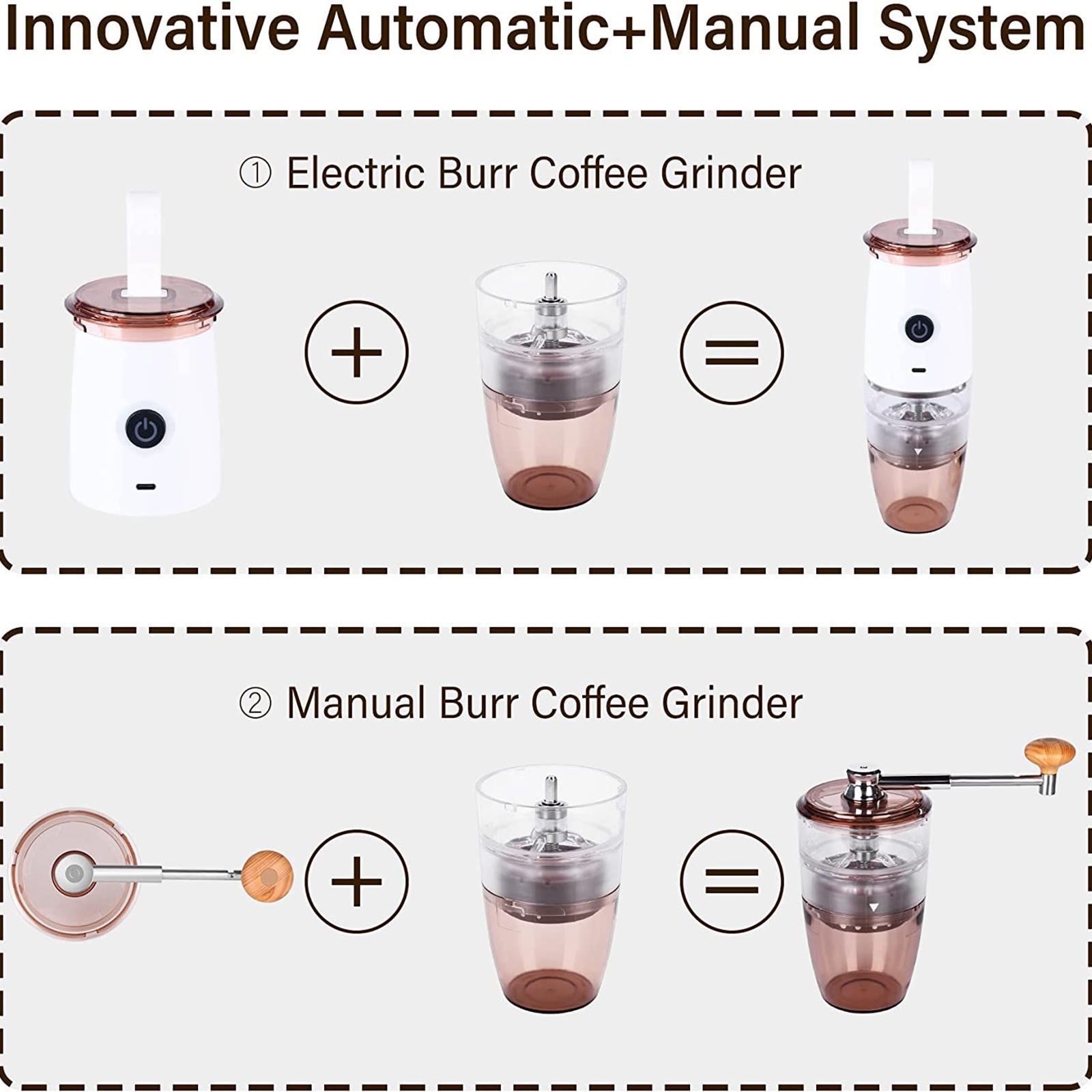 Coffee Bean Grinder Portable Rechargeable Small with Brush Mixer for