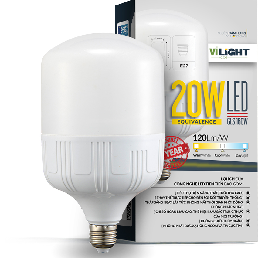 Hình ảnh Bóng đèn LED Bulb 20W Vi-Light thân nhựa ánh sáng trắng