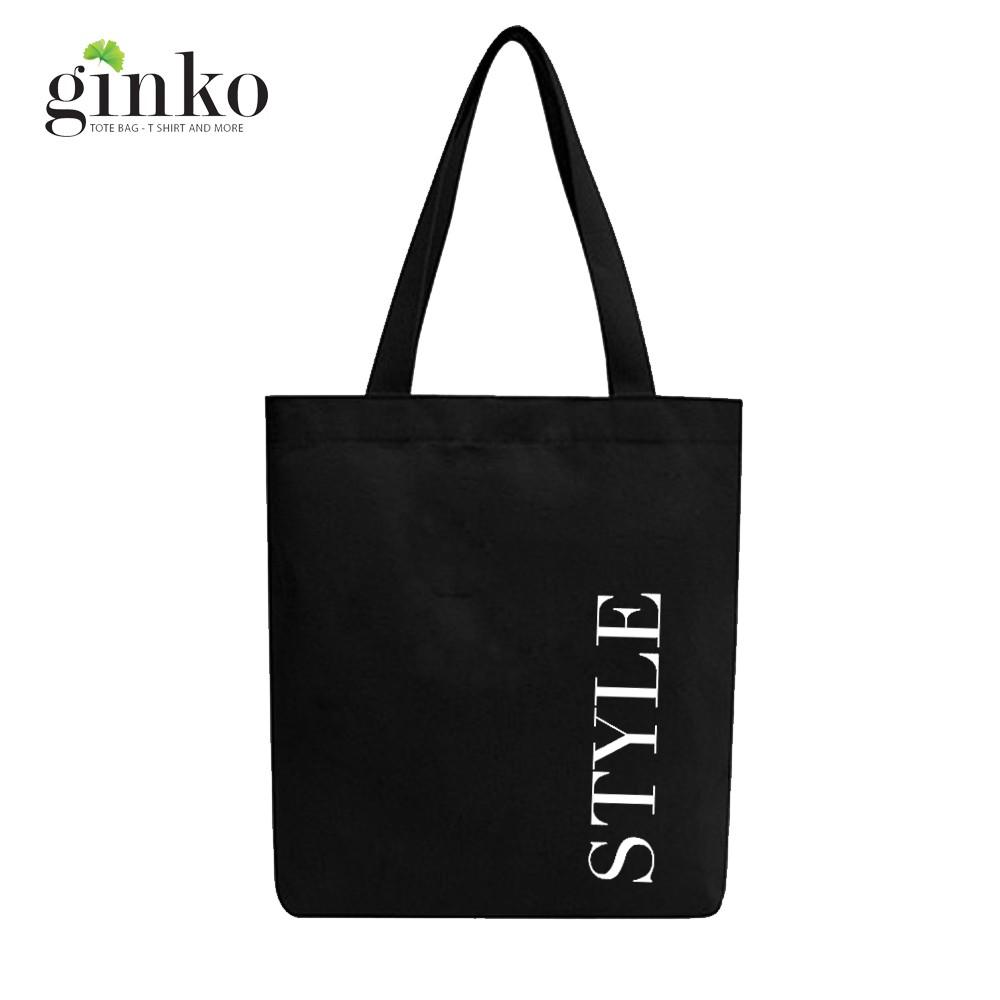 Túi Tote Vải Canvas Ginko kiểu basic có dây kéo khóa miệng túi đựng vừa laptop 14 inch và nhiều đồ dùng khác Phong Cách ulzzang Hàn Quốc In STYLE B03