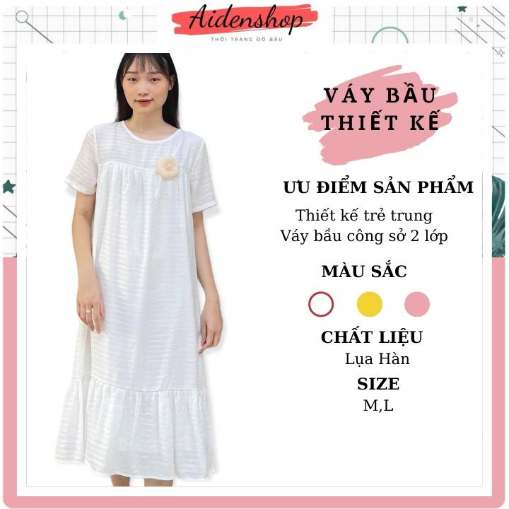Váy bầu thiết kế công sở mát Aidenshop Đầm bầu dự tiệc dài 2 lớp mùa hè VB22