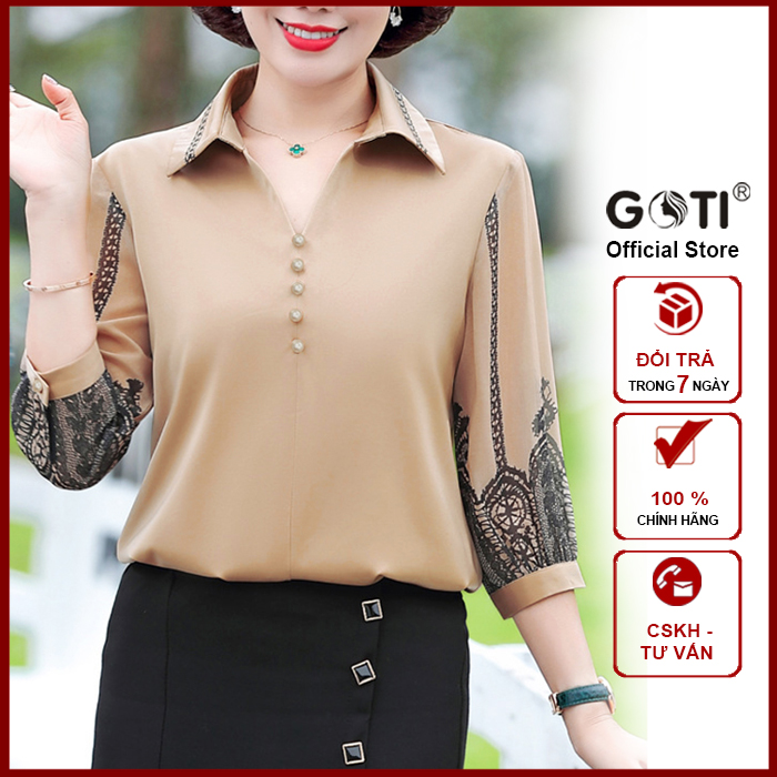 GOTI - Áo Trung Niên Cao Cấp Bigsize Dạng Áo Kiểu Trung Niên Dáng Suông Rộng Tặng Mẹ U40 U50 Tay Lỡ 3A27