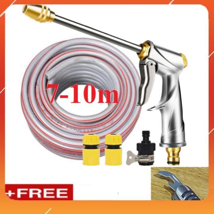 Bộ dây vòi xịt nước rửa xe, tưới cây . tăng áp 3 lần, loại 7m, 10m 206701-2 đầu đồng,cút+ tặng mở chai