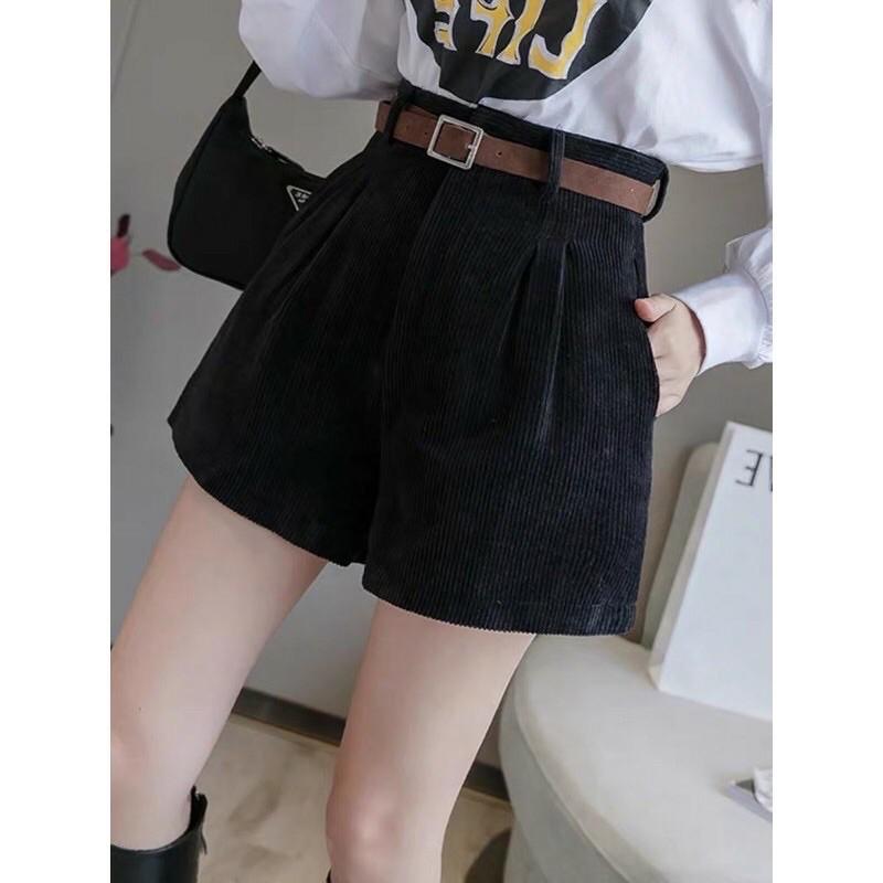 Quần short nữ nhung tăm quần sooc nữ cạp khóa siêu hot thời trang Banamo Fashion, short nhung tăm 651