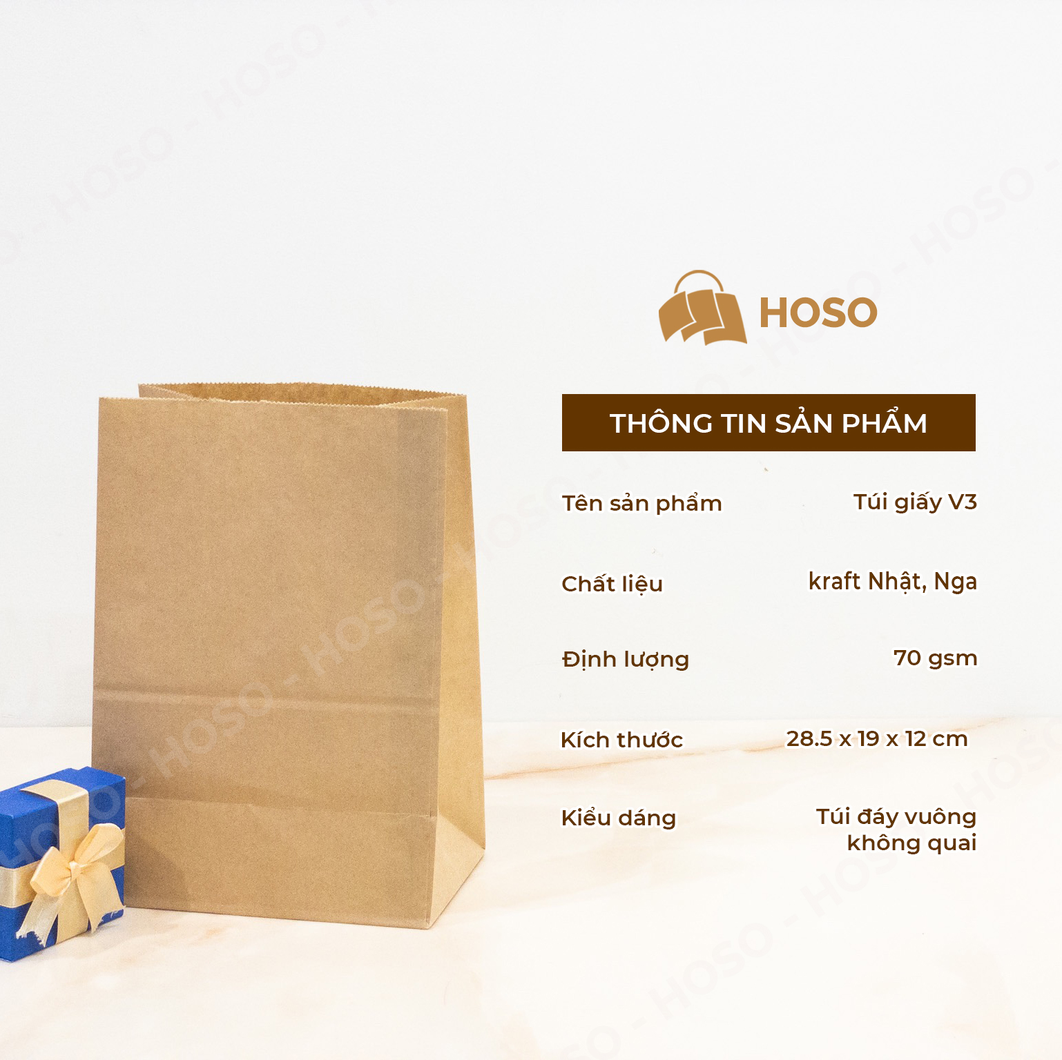 Túi giấy kraft không quai đựng quà, thực phẩm giá rẻ, chất lượng cao