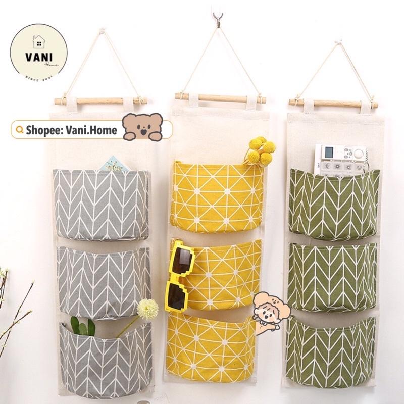 Túi treo tường 3 tầng đa năng tiết kiệm không gian - Túi vải Canvas treo đồ dùng gia đình tiện lợi phong cách Vintage