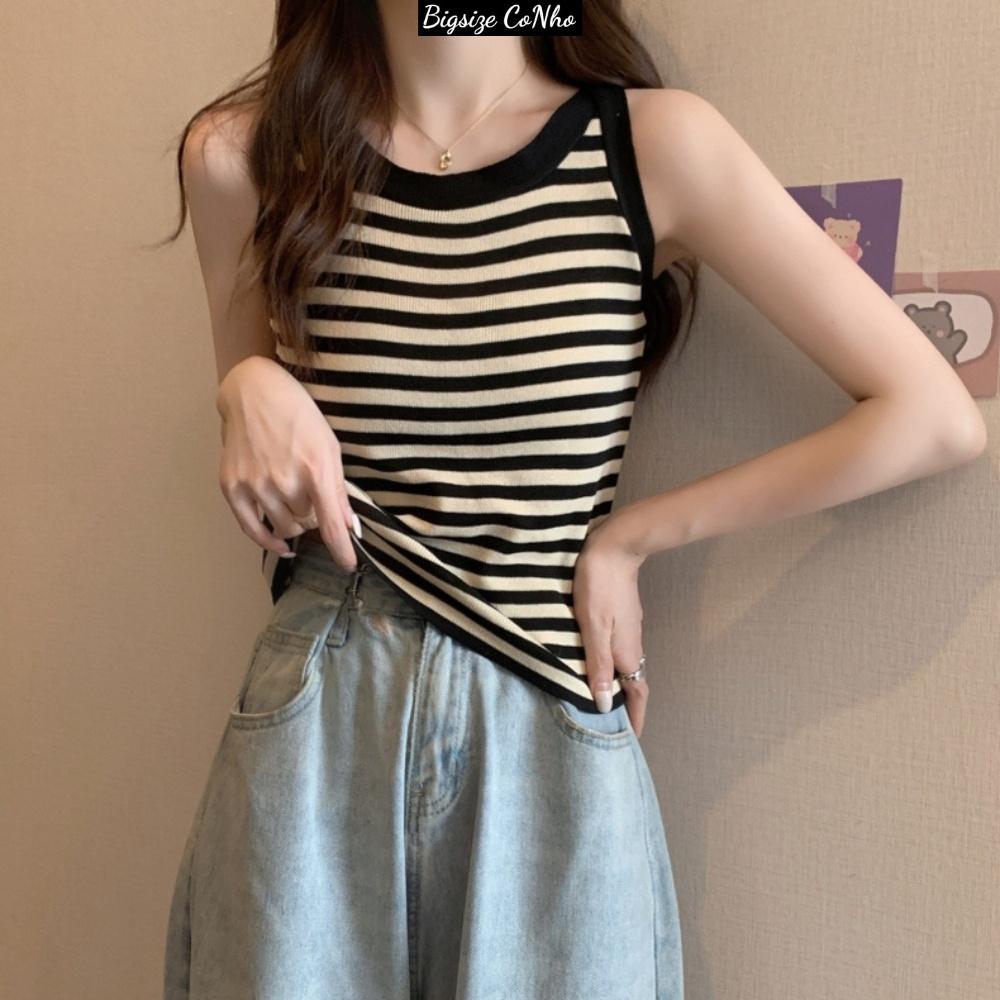 Áo croptop bigsize ba lỗ sọc viền trắng đen thun gân xịn co giãn manh G3 - Sọc đen