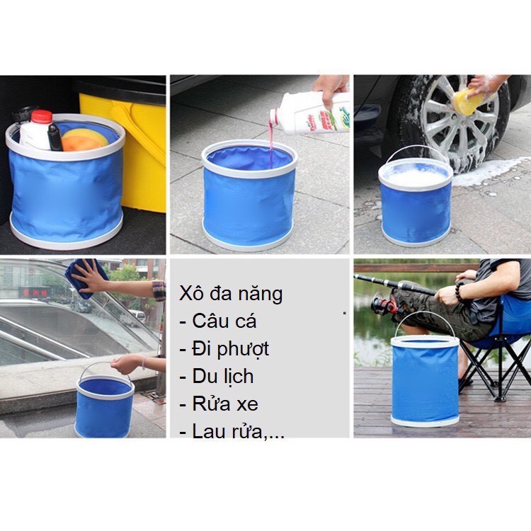 Xô nước gấp gọn 11 lít đa năng lau rửa, đi phượt, câu cá, thùng đựng nước đi cắm trại