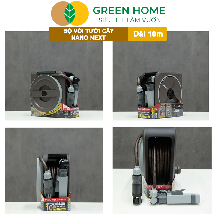 Bộ ống tưới cây Takagi Nano Next GreenHome, Dài 10m, Thiết Kế W-Reel Độc Quyền, Vòi Phun 4 Chế Độ, Gọn Nhẹ