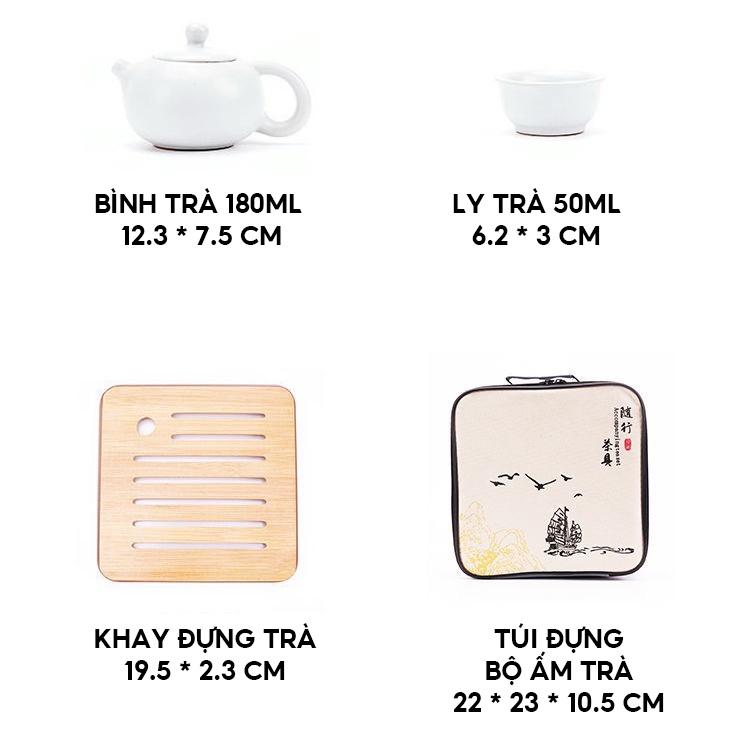Bộ Ấm Pha Trà Đạo Đất Nung Gồm 4 Ly Và Dụng Cụ Pha Trà Cơ Bản Kèm Theo Túi Đựng Hình Vuông