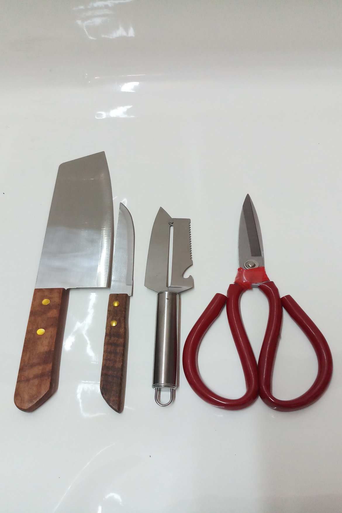COMBO 1 DAO INOX ĐA NĂNG CÁN GỖ LỚN+1 DAO INOX CÁN GỖ GỌT TRÁI CÂY+1 DAO BÀO INOX ĐA NĂNG+1 KÉO INOX ĐẠI CAO CẤP.