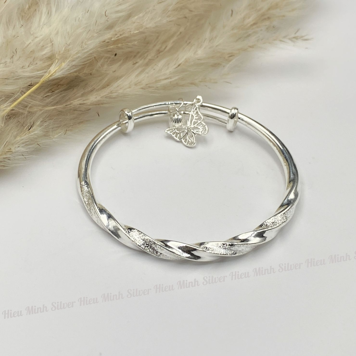 Lắc Tay Nữ Bạc Ta Nguyên Chất S99 Charm Hồ Điệp BẠC HIỂU MINH LTU620