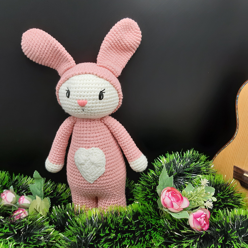 Gấu bông móc len Amigurumi cao cấp - Thỏ tim quà tặng thú nhồi bông