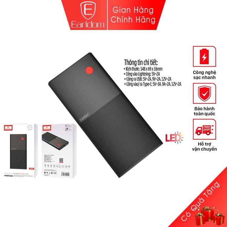 Sạc Dự Phòng 10.000 mah Earldom PD-04 Nhanh Vỏ Nhựa Cứng Cáp Cách Nhiệt Chống Bám Bẩn - Hãng Chính Hãng