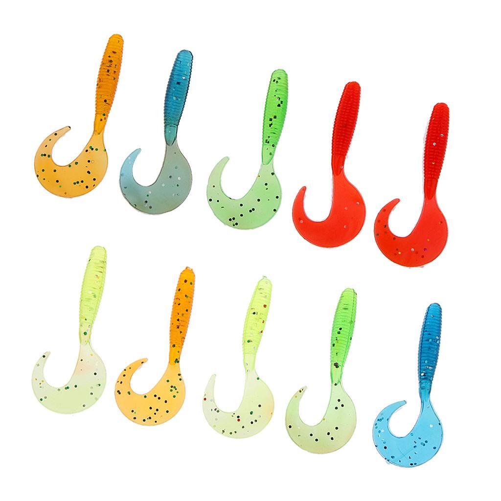 Set of 10m Grub Soft Worm Plastic Fishing Lure Micro Jig Head Tackle Baits