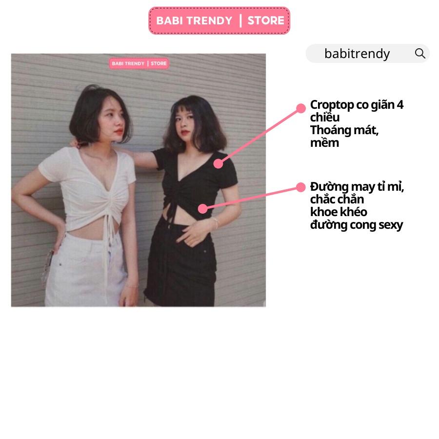 Áo Croptop Rút Dây Giữa Ngực Chất thun gân mềm mịn kiểu dáng Ulzzang - Babi Trendy CT29