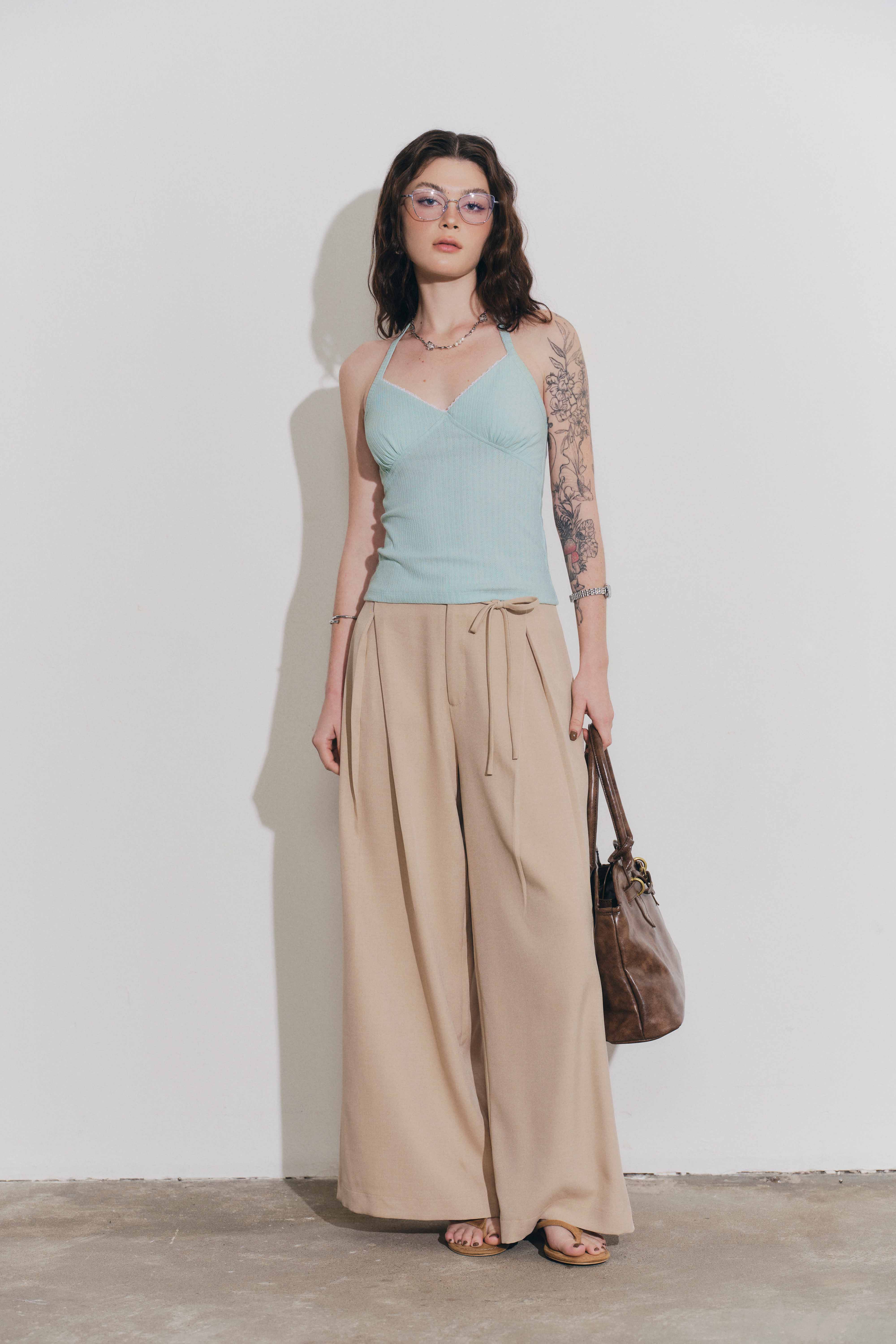 DOTTIE - Áo thun cổ yếm viền ren - Xanh ngọc - T1146