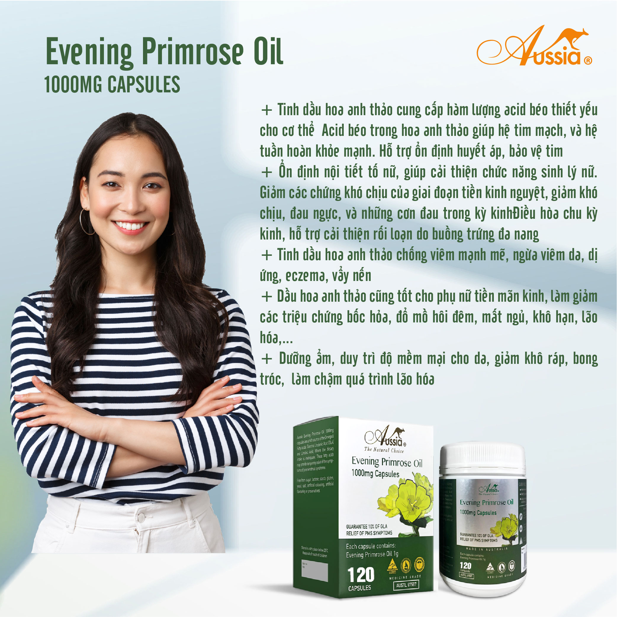 Tinh dầu hoa anh thảo Evening Primrose Oil 1000mg Aussia 120 viên giúp đẹp da, cân bằng nội tiết tố