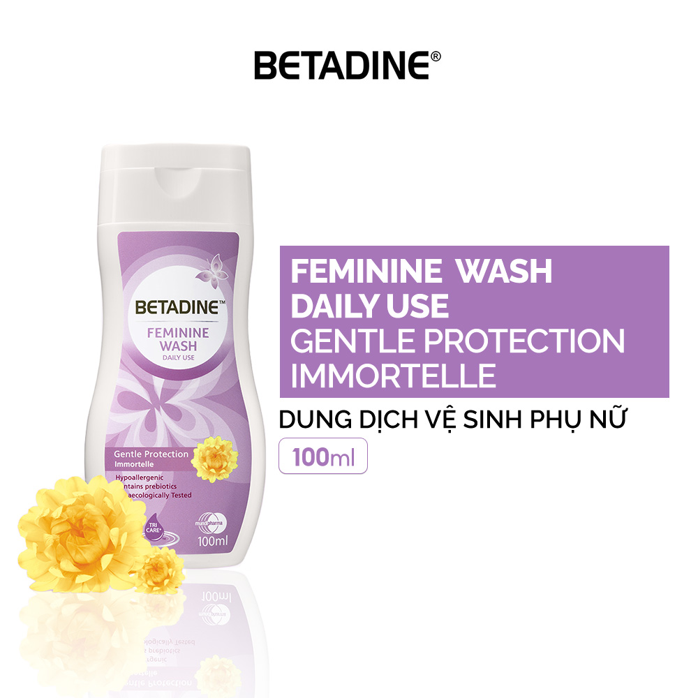 Dung dịch vệ sinh phụ nữ Betadine Feminine Wash Daily Use Gentle Protection Immortelle 100ml, 250ml