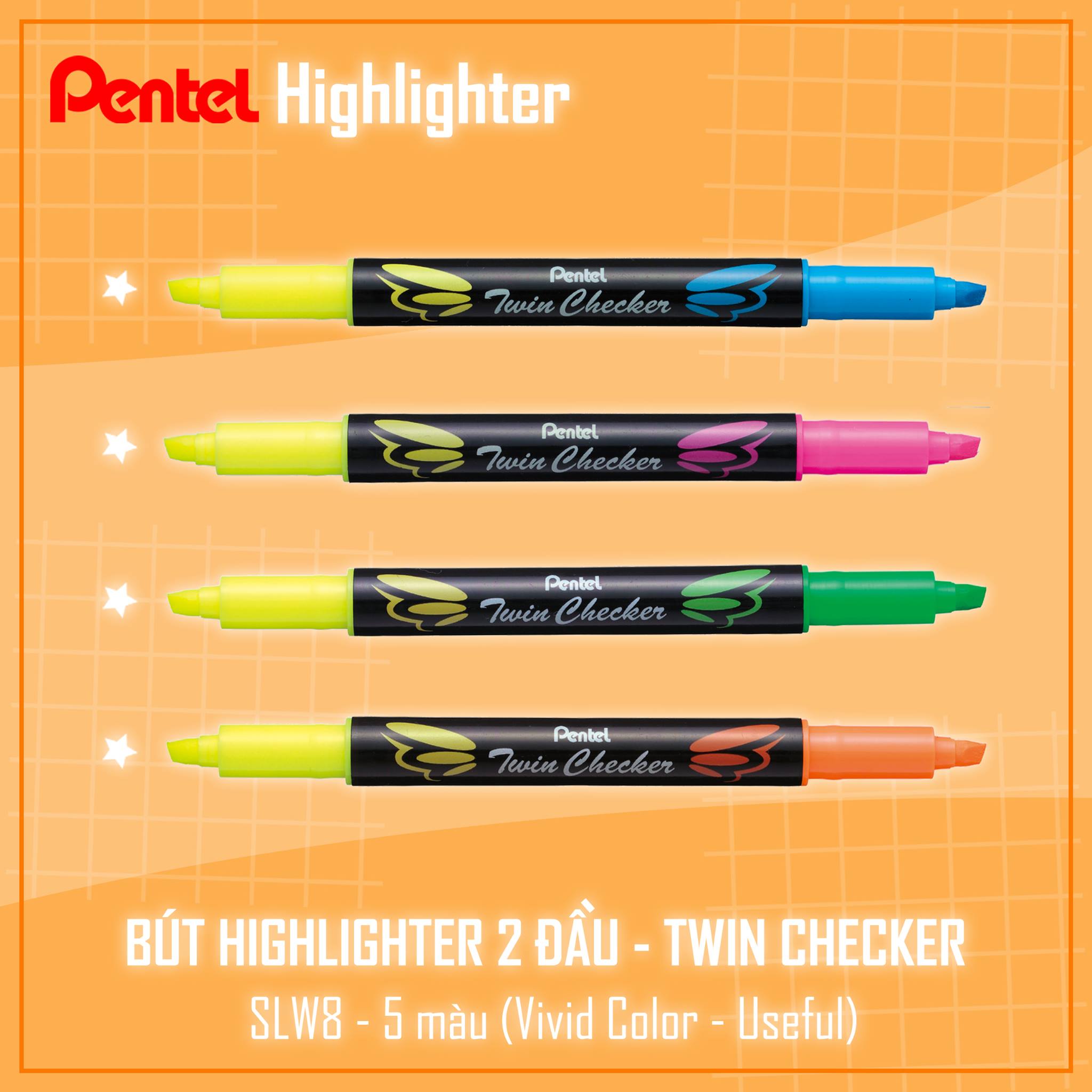 Bút Nhớ Dòng 2 Đầu Pentel SLW8 | Thiết Kế Độc Đáo Với Hai Màu Mực Dạ Quang Tiện Lợi | Màu Dạ Quang Tươi Sáng Rõ Nét