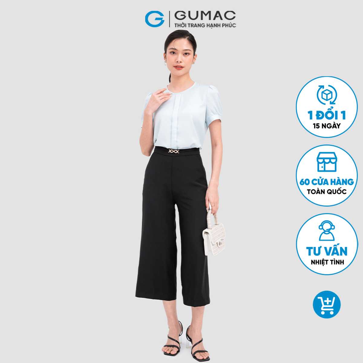 Quần lửng ống rộng phối phụ kiện GUMAC QC08123