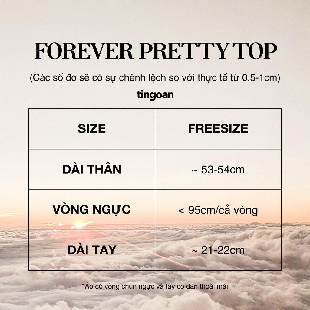 Áo trễ vai babydoll tay phồng chun ngực vân hoa tingoan FOREVER PRETTY TOP/BL