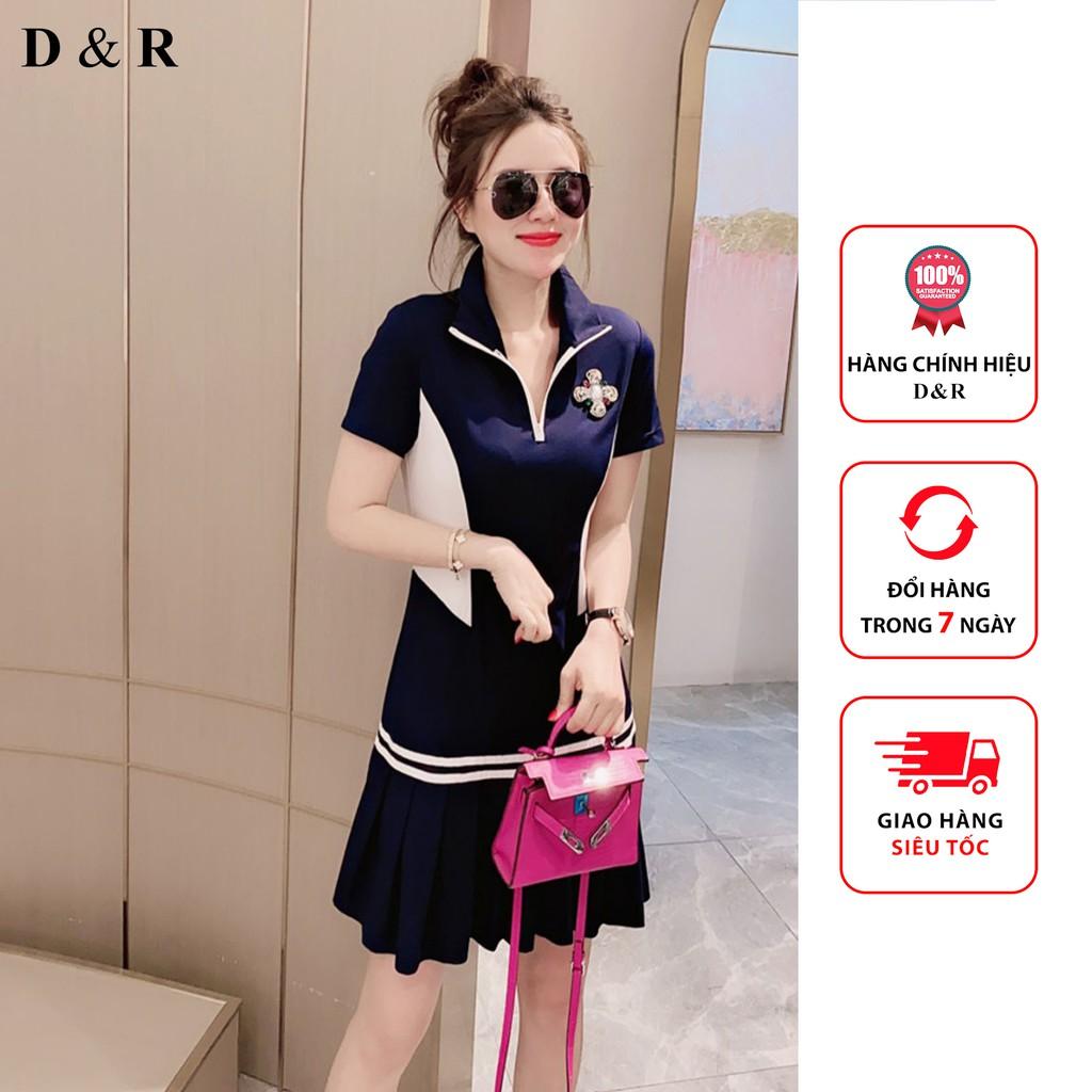 Đầm Polo nữ váy đuôi cá đính logo Quảng Châu cao cấp thương hiệu thời trang D&amp;R D049
