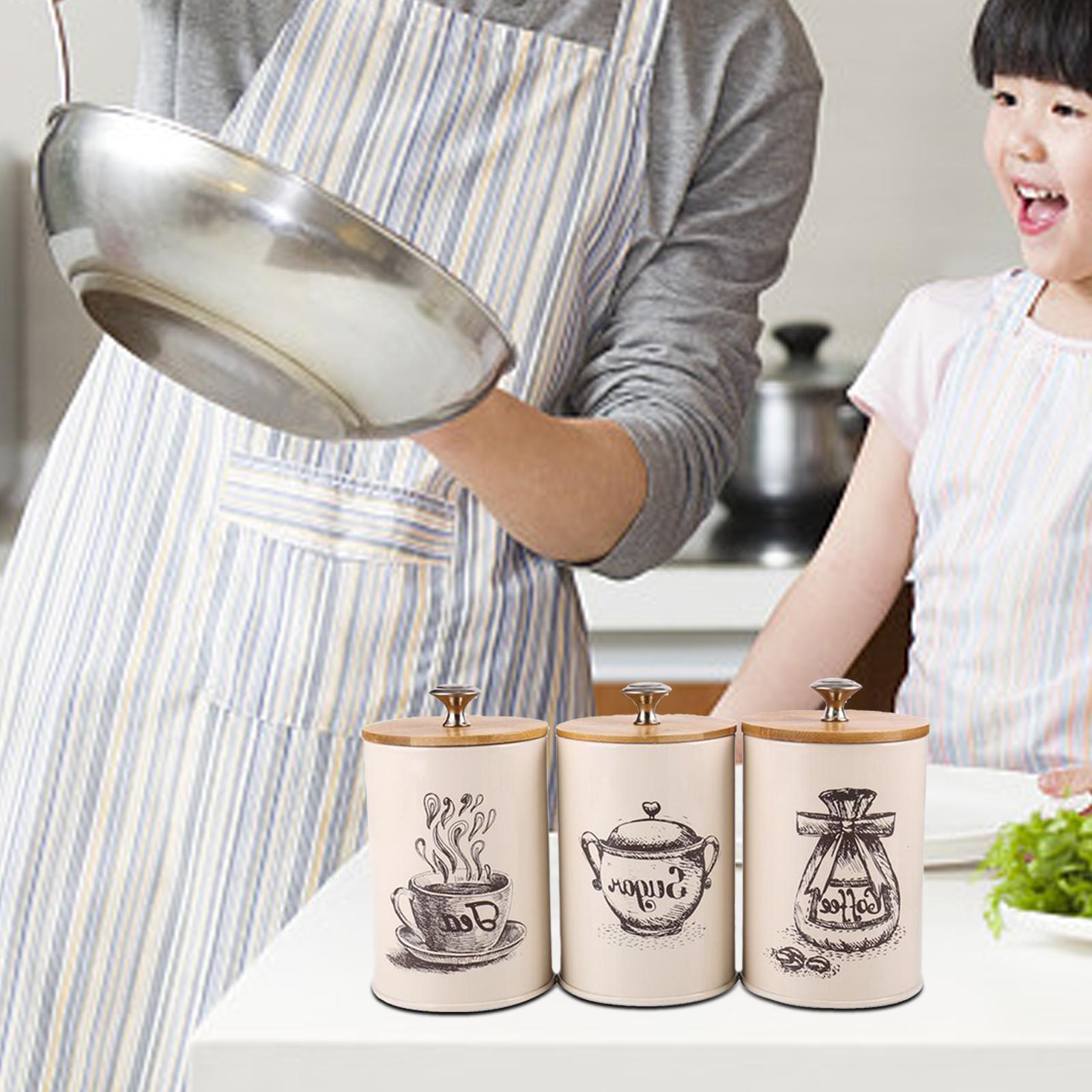 3Pcs coffee and sugar Kitchen Storage Pots Containers Tins
