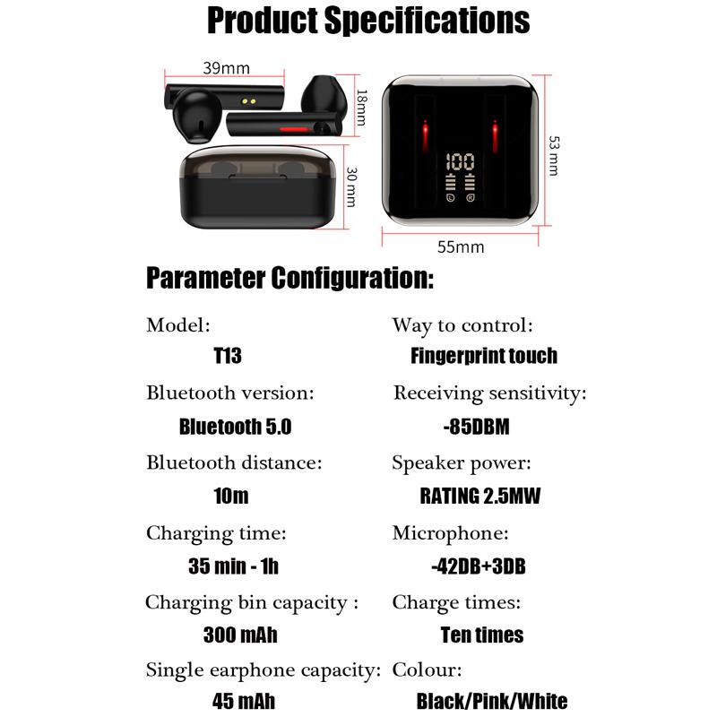 Mới Bluetooth T13 Tai Nghe Không Dây LED TWS Có Micro Tai Nghe Nhét Tai Tiếng Ồn Hủy Bỏ Tai Nghe Tai Nghe Nhét Tai