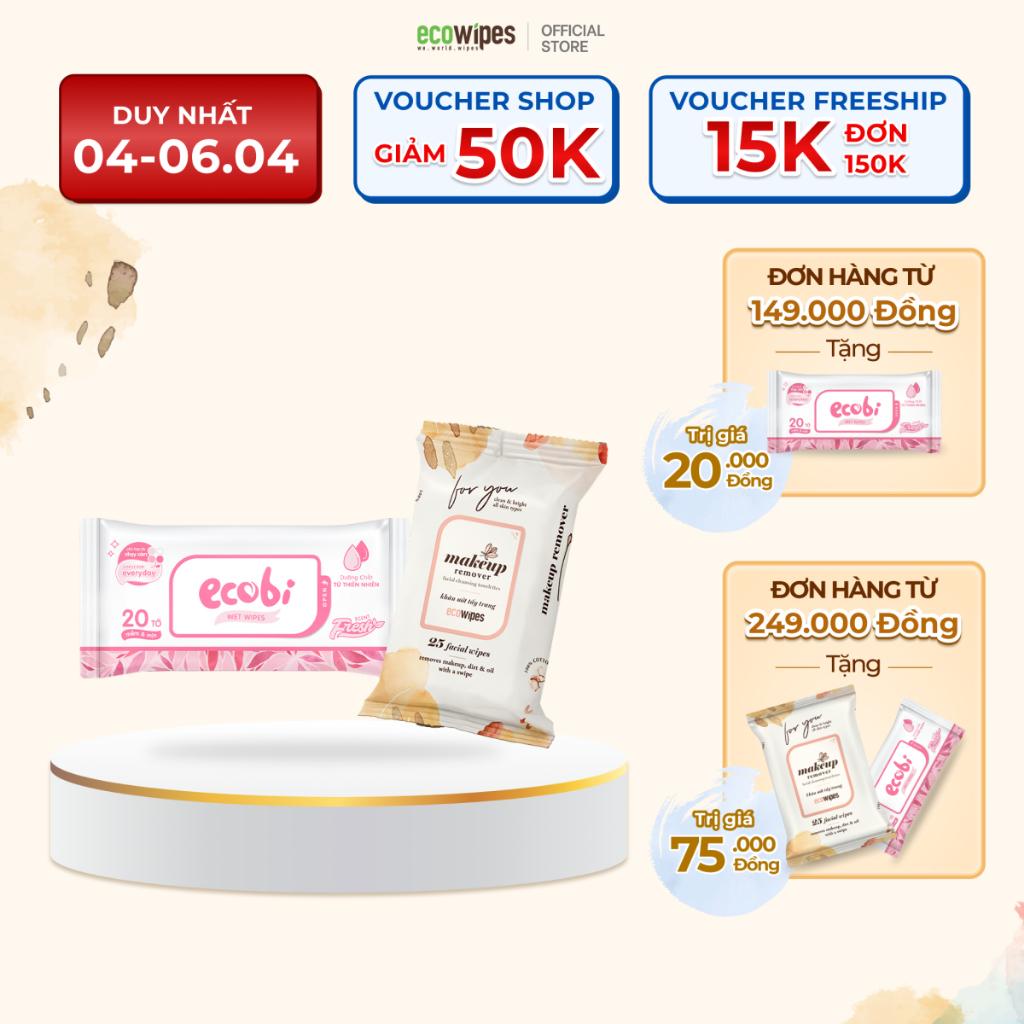 (GIFT) Bộ quà tặng For Girl gồm khăn giấy ướt tẩy trang EcoWipes gói 25 tờ và khăn giấy ướt Ecobi gói 20 tờ tiện lợi