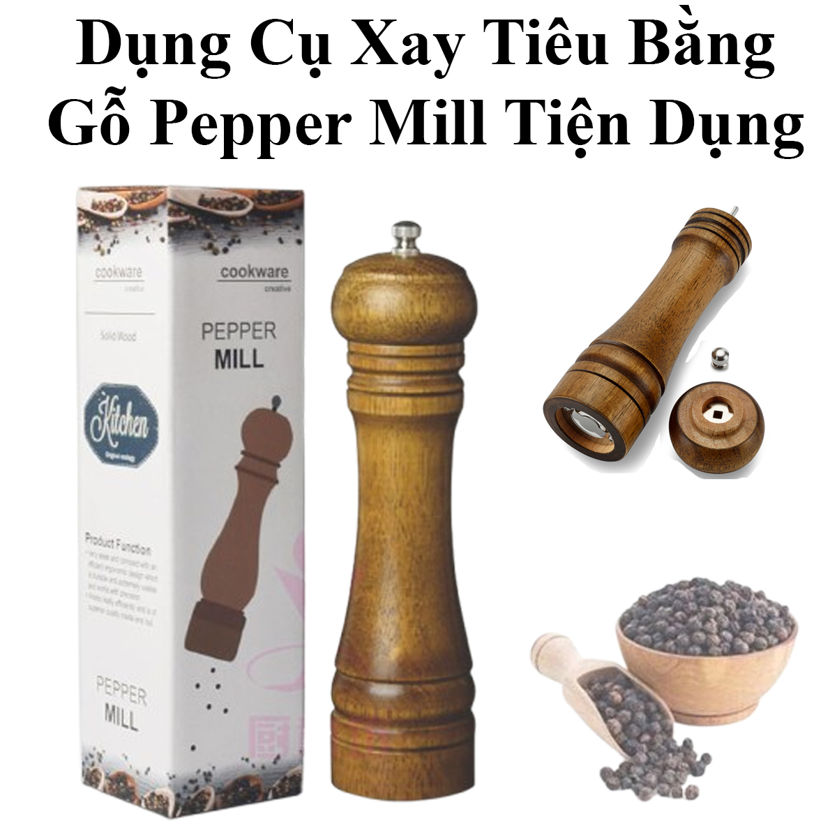 Dụng Cụ Xay Tiêu Bằng Gỗ Pepper Mill 23Cm