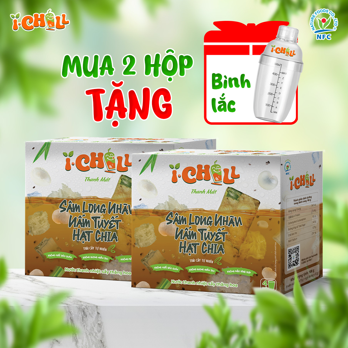 iChill Sâm Long Nhãn Nấm Tuyết Hạt Chia Nước Thanh Nhiệt Sấy Thăng Hoa Từ Trái Cây Tự Nhiên 4 Gói X Hộp, Không Chất Bảo Quản, ISO 22000, HACCP, BRC