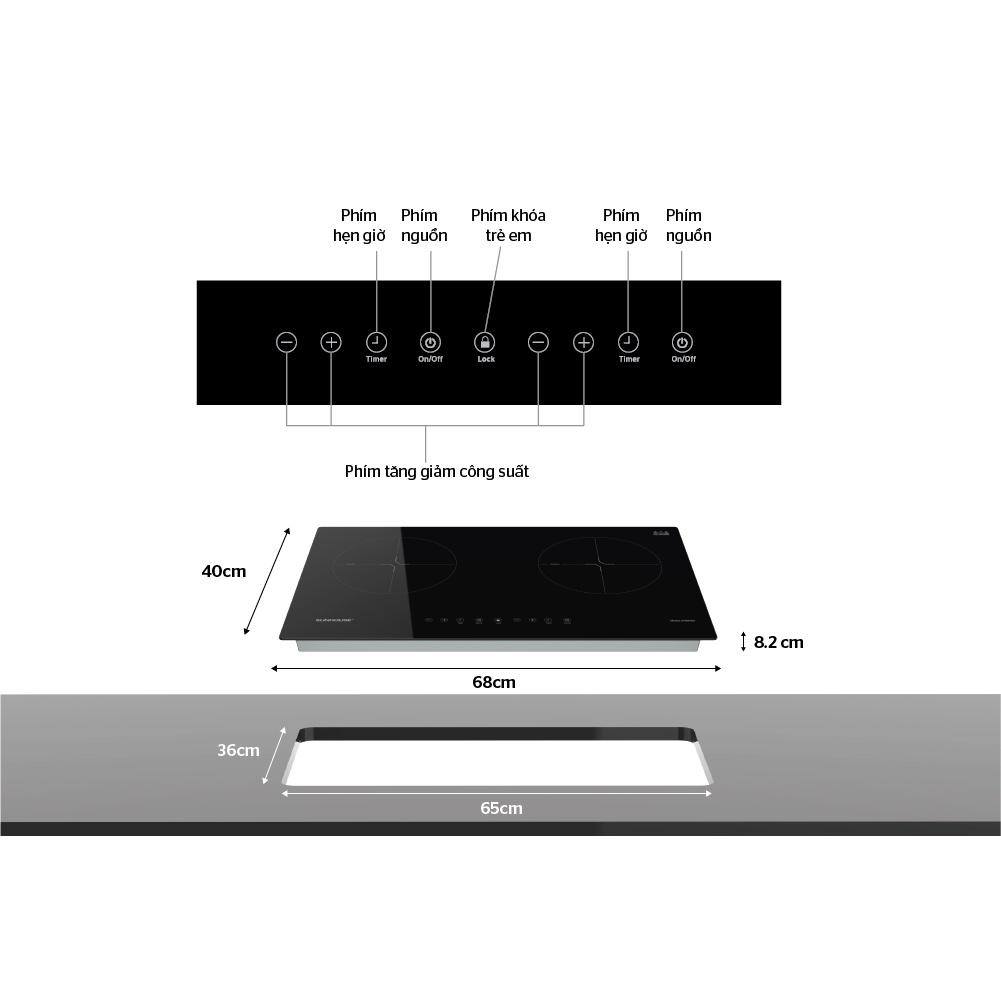 Bếp điện từ đôi Sunhouse SHB8100, Công suất 3600W, Mặt kính Ceramic cao cấp, Bảo hành 36 tháng tại nhà - Hàng chính hãng