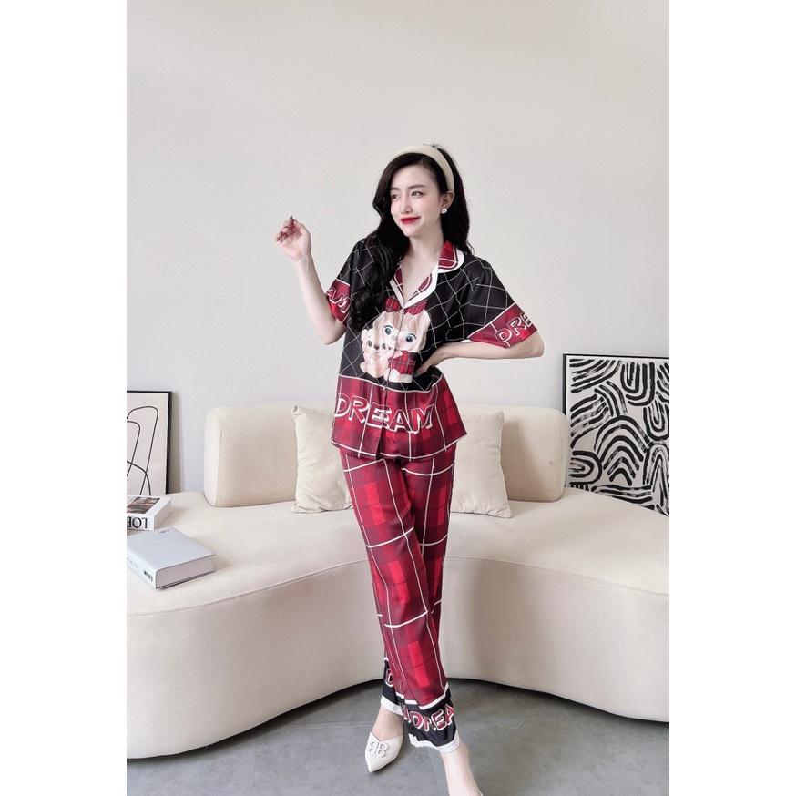 Bộ Pyjama lụa xước ánh kim cao cấp (free size: 45kg đến 65kg) HÀNG THIẾT KẾ MỚI.