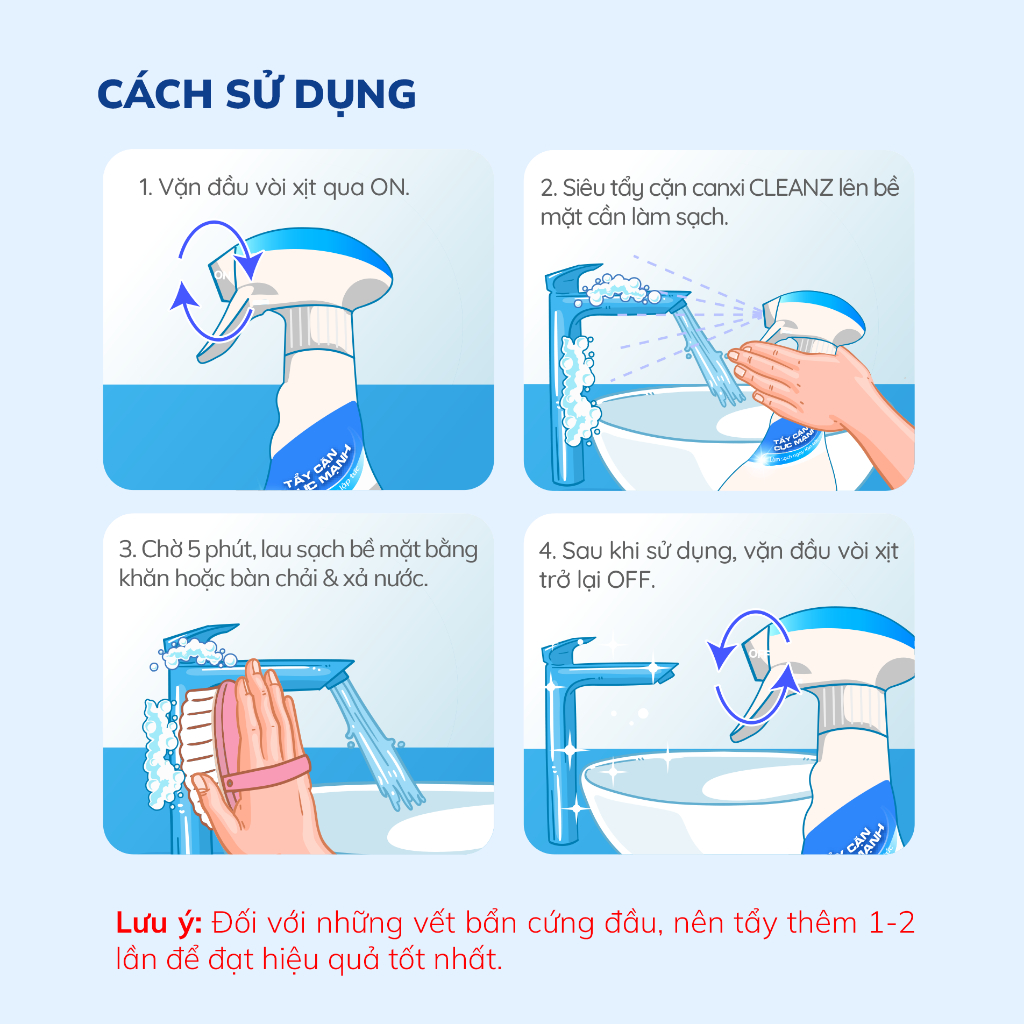 Chai Xịt Siêu Tẩy Cặn Canxi CleanZ Chống Ăn Mòn Inox Vệ Sinh Vòi Rửa, Vòi Sen, Vách Kính 330ml