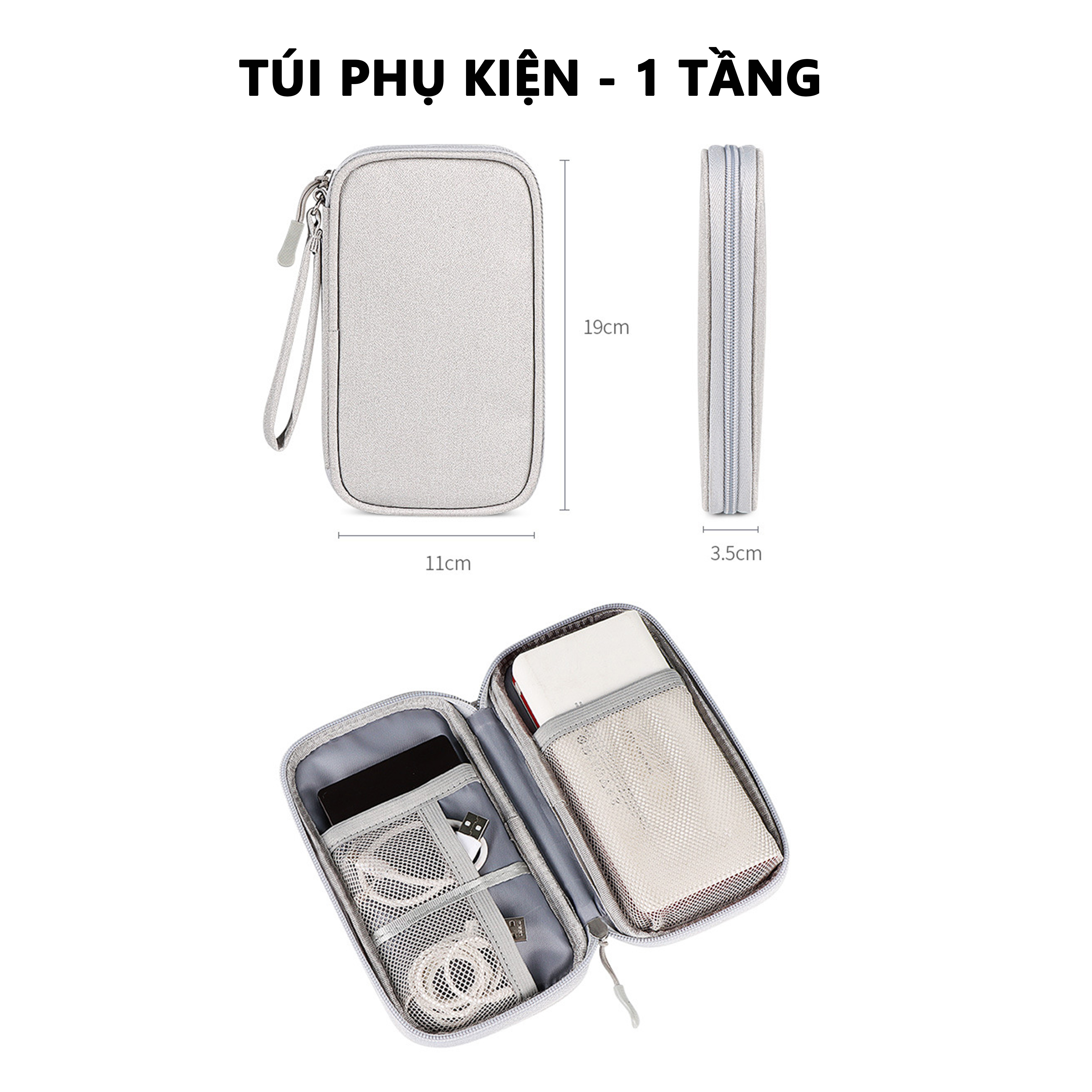 Túi Phụ Kiện Đựng Pin Dự Phòng Cáp Sạc Tai Nghe Ổ Cứng Di Động Loại Quai Đeo 1 Tầng , 2 Tầng (Nhiều Màu)