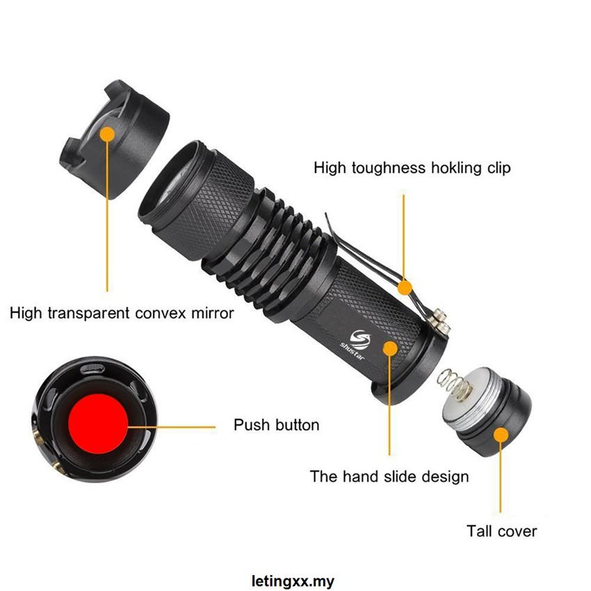 Đèn Pin Led Tia Cực Tím Mini Có Chức Năng Zoom Được Tiện Dụng