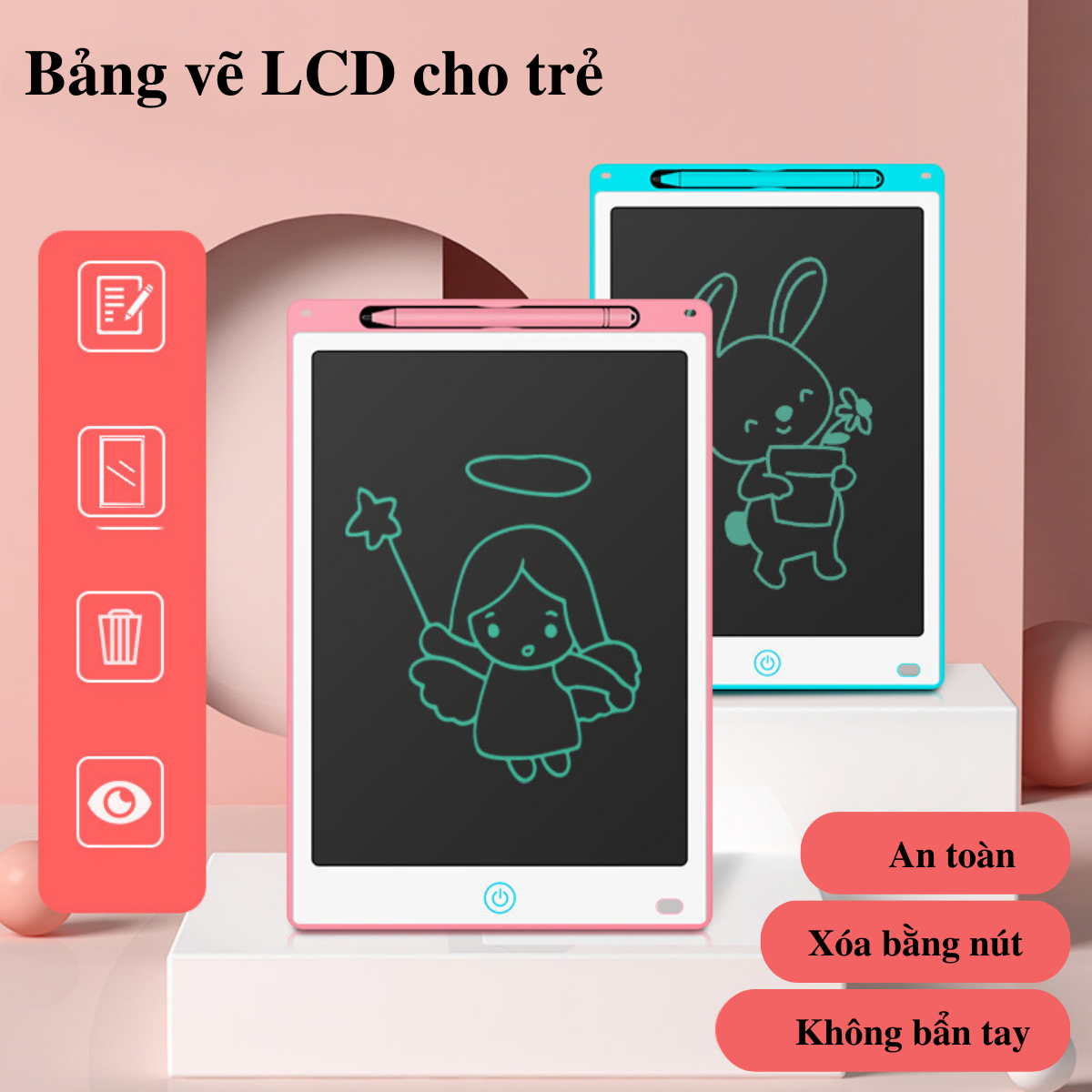 Bảng Viết LCD Tự Xóa, Bảng Vẽ Điện Tử Thông Minh Tự Động Cho Bé