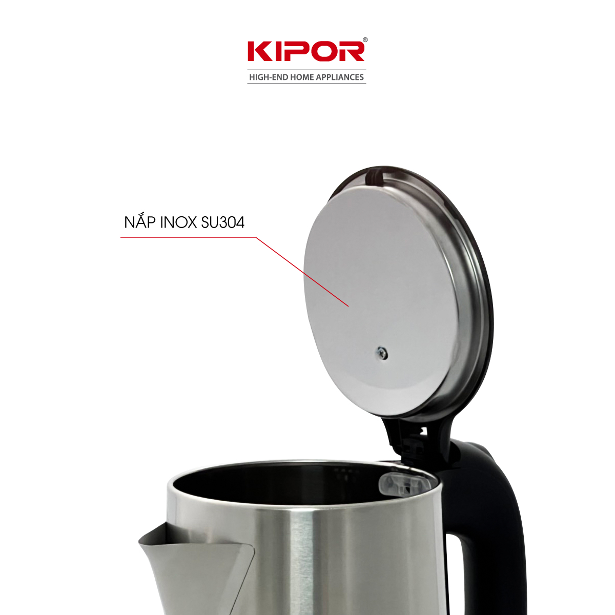 Ấm siêu tốc KIPOR KP-A318SA - 1.8L - Ấm điện inox 304 chống ăn mòn - Chân đế xoay 360 độ tự ngắt chống quá tải, quá nhiệt- Hàng chính hãng