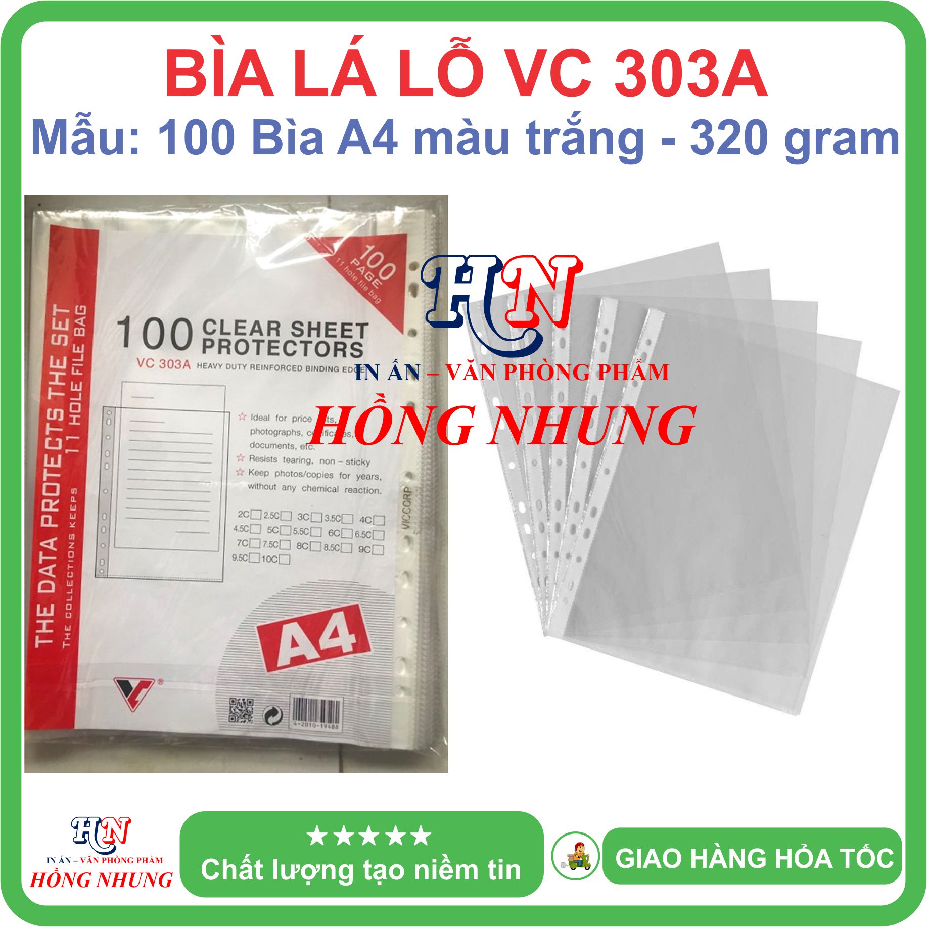 [SÉT] Xấp 100 Bìa lá lỗ, màu trắng giúp bạn lưu trữ hồ sơ dễ dàng