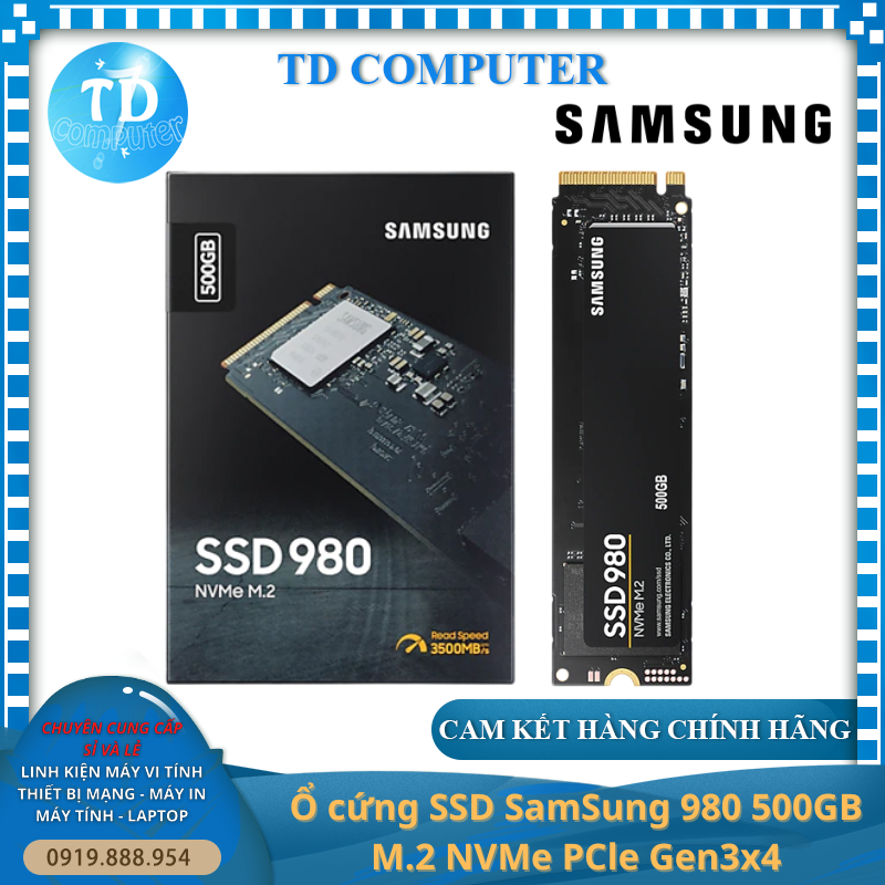 Ổ cứng SSD SamSung 980 500GB M.2 NVMe PCle Gen3x4 - Hàng chính hãng Vĩnh Xuân phân phối