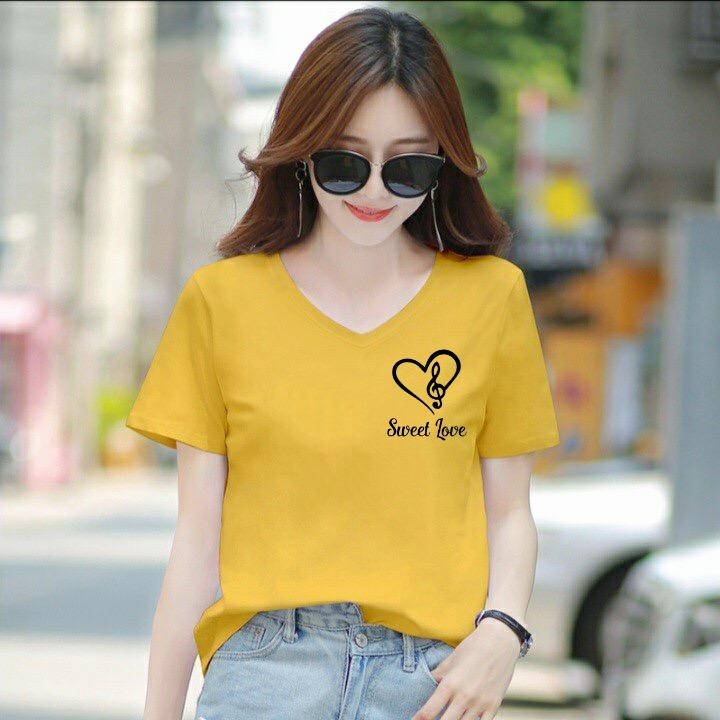 Áo thun nữ MXM cổ tim form rộng in tim Sweet Love thun cotton 4 chiều từ 45-60kg ( ANU035 )