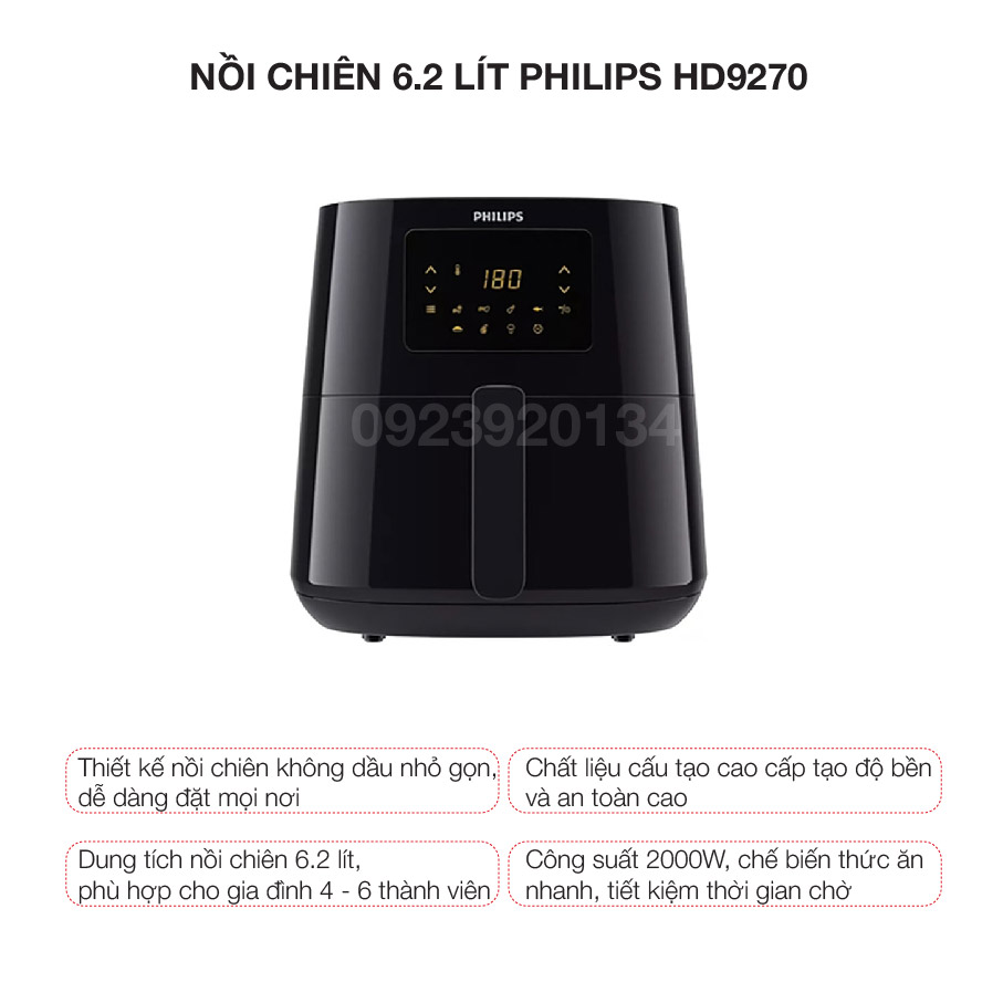 Nồi chiên 6.2 lít Philips HD9270 - Hàng chính hãng