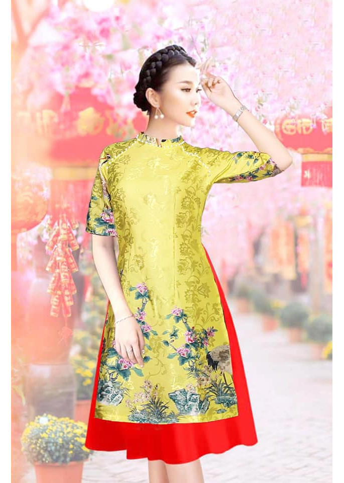 SET ÁO DÀI CÁCH TÂN GẤM HOA ĐÍNH HẠT CAO CẤP - AD1151