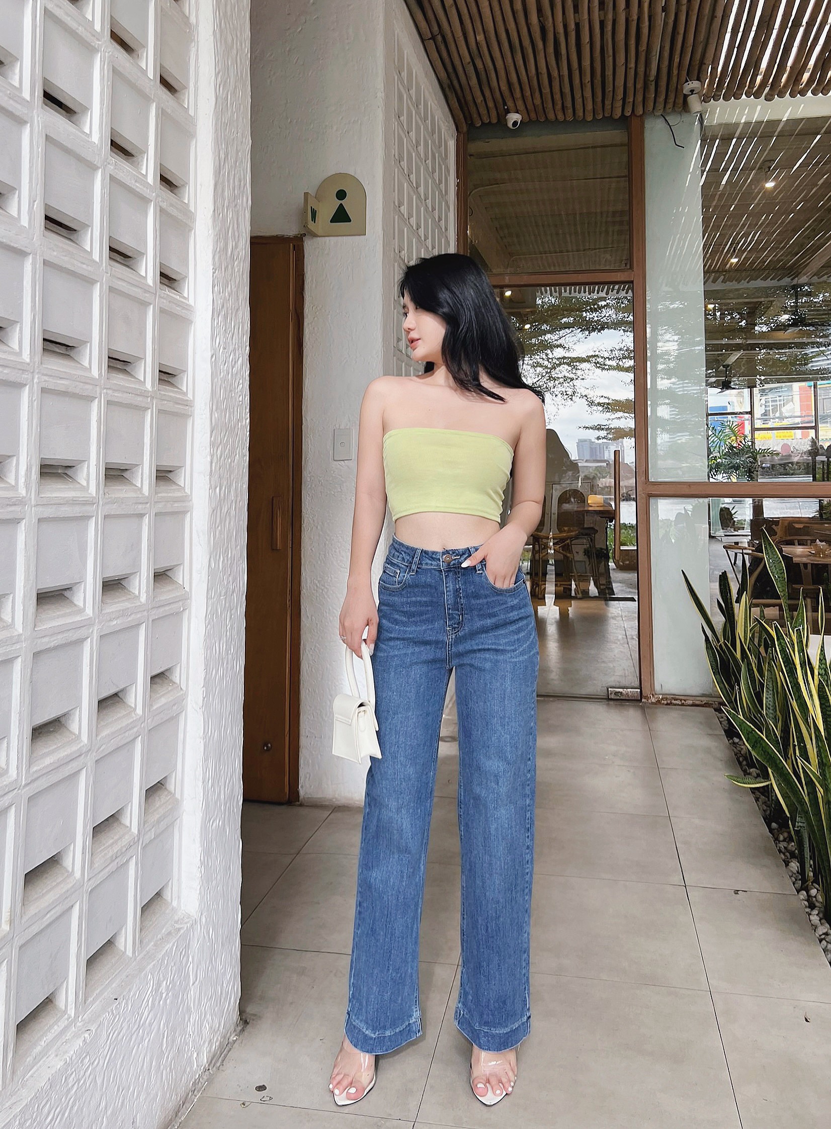 Quần jeans nữ suông đứng rộng lai to 3 phân mẫu thiết kế HQJeans HQ96