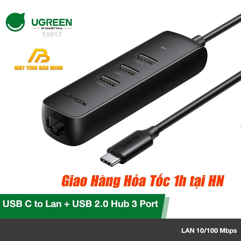 Dây Cáp Chuyển Đổi USB Type C Sang LAN + Hub USB Ugreen - Hàng Chính Hãng